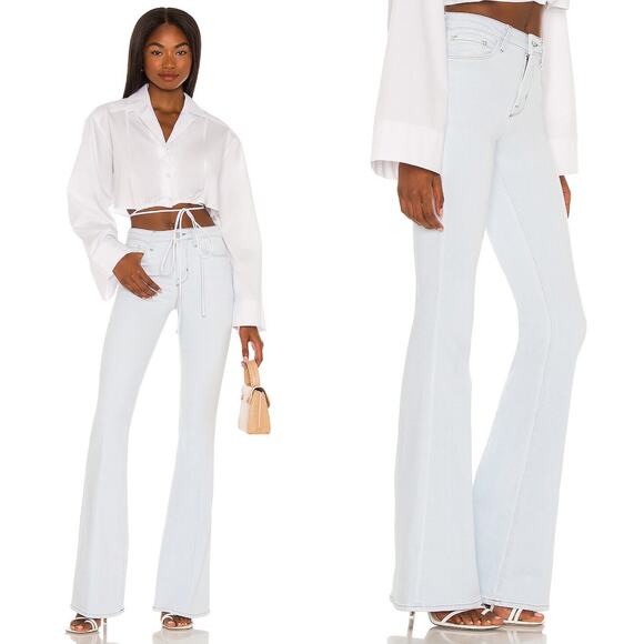 NWT L'Agence Bell High Rise Flare Bleach Down Size 25 Light Blue Stretch Denim - Picture 2 of 16